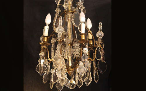 Lustre XIXème, Pampilles, Cristal Et Bronze