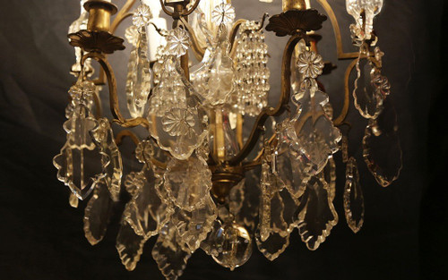 Lustre XIXème, Pampilles, Cristal Et Bronze