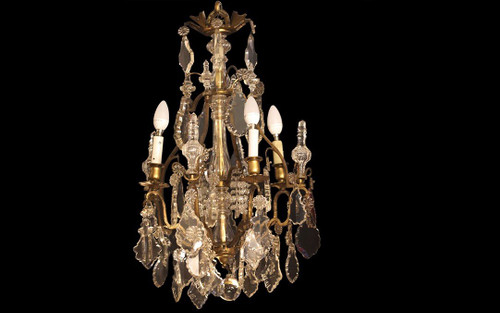 Lustre XIXème, Pampilles, Cristal Et Bronze