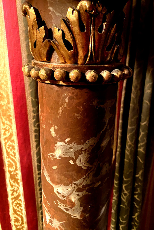 Säule Napoleon III , in Holzskellette lackiert faux Marmor brèche rosa Epoche 19.