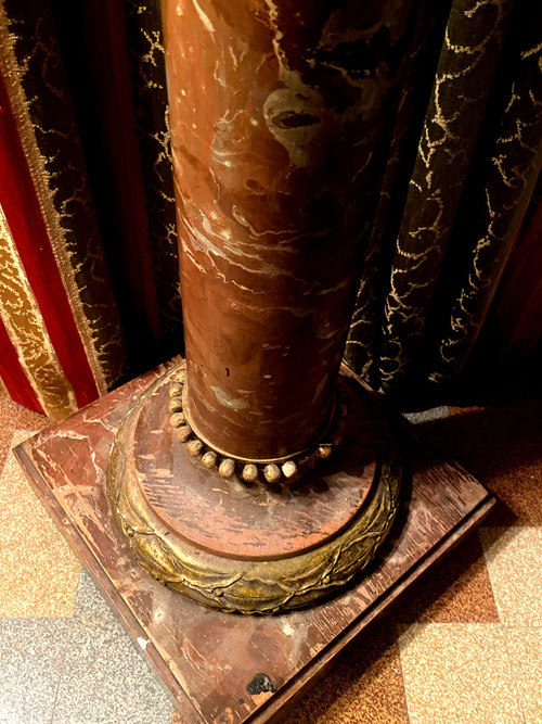 Säule Napoleon III , in Holzskellette lackiert faux Marmor brèche rosa Epoche 19.
