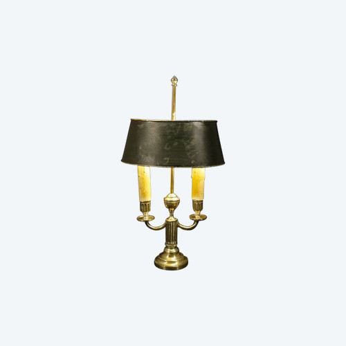 Lampada Bouillotte, 2 luci, XIX secolo, bronzo argentato