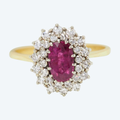 Bague Entourage E En Or Jaune, Rubis Et Diamants