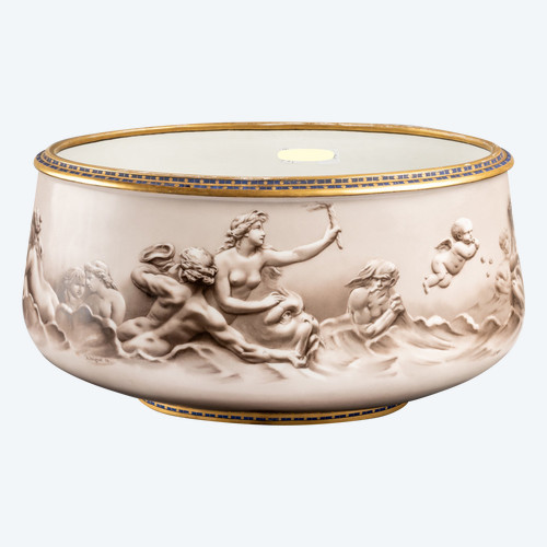 Porcelain Dish Painted with Grisailles, Signed A. Peignot, 1868