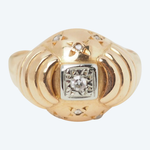 Bague Ancienne En Or Jaune Et Diamant