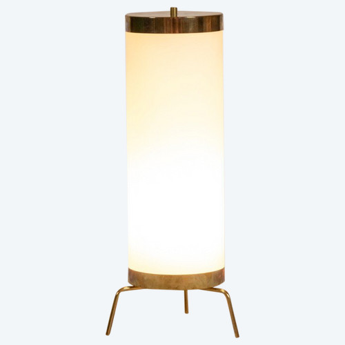 Lamp in white opaline and gilded brass, 1970s