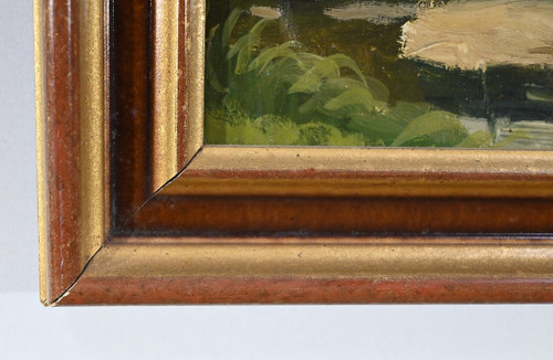 Peinture à l’Huile sur Bois, signée M.Cauvet – 1958