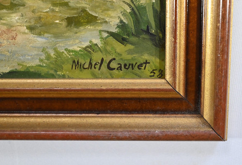 Peinture à l’Huile sur Bois, signée M.Cauvet – 1958