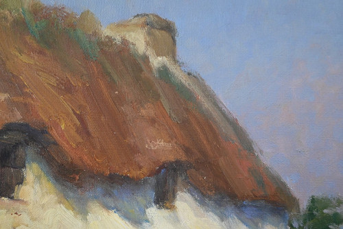 Huile sur Bois « Maison en Brière », signée E. Gautier – 1955