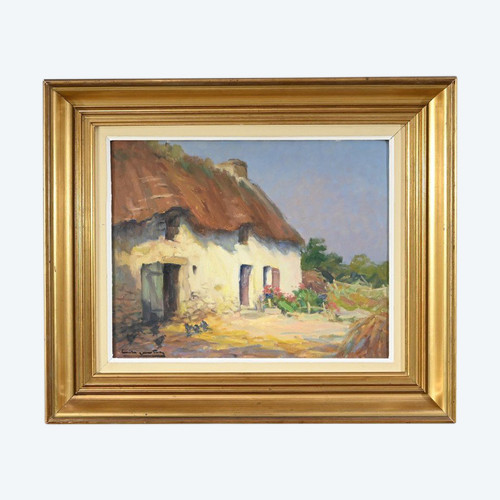 Huile sur Bois « Maison en Brière », signée E. Gautier – 1955