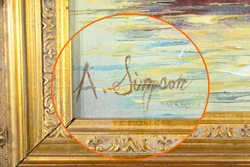 Olio su tela, firmato A.Simpson - seconda parte del XX secolo