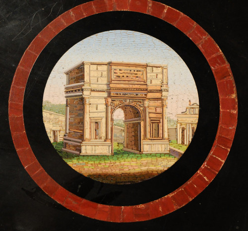 Tavolo con piedistallo in micromosaico con vedute di Roma, Italia, 1820-1830 ca.