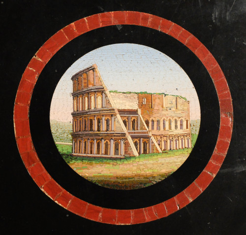Tavolo con piedistallo in micromosaico con vedute di Roma, Italia, 1820-1830 ca.