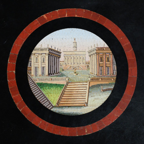 Tavolo con piedistallo in micromosaico con vedute di Roma, Italia, 1820-1830 ca.