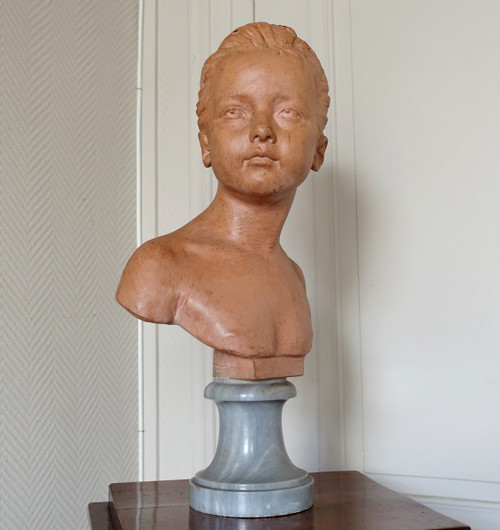 Bust Of Louise Brongniart After Houdon, Terracotta And Turquin Marble, Late 19th Century - 45cm