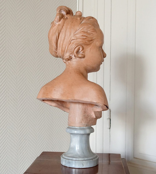 Bust Of Louise Brongniart After Houdon, Terracotta And Turquin Marble, Late 19th Century - 45cm