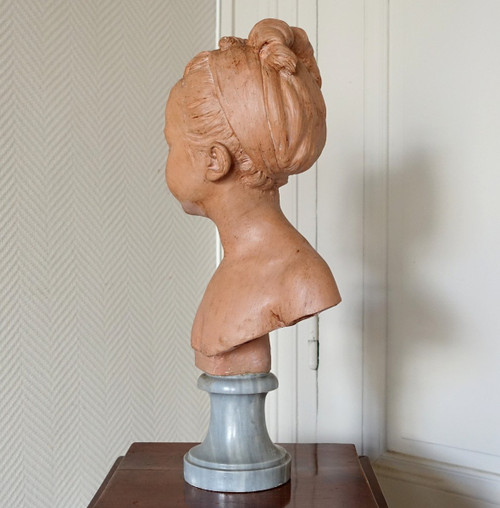 Bust Of Louise Brongniart After Houdon, Terracotta And Turquin Marble, Late 19th Century - 45cm