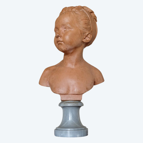 Busto di Louise Brongniart secondo Houdon, terracotta e marmo turchese, fine del XIX secolo - 45 cm