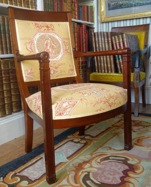 Empire Consulate Period Office Armchair In Mahogany - Printed Canvas
