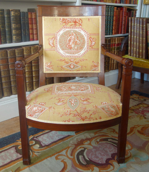 Empire Consulate Period Office Armchair In Mahogany - Printed Canvas