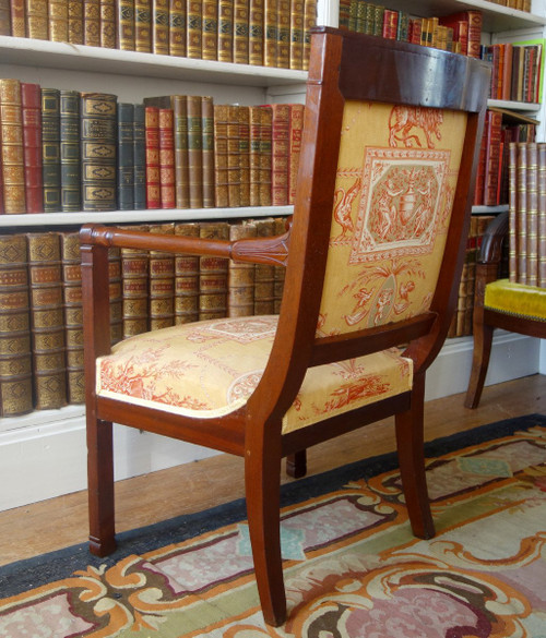 Empire Consulate Period Office Armchair In Mahogany - Printed Canvas