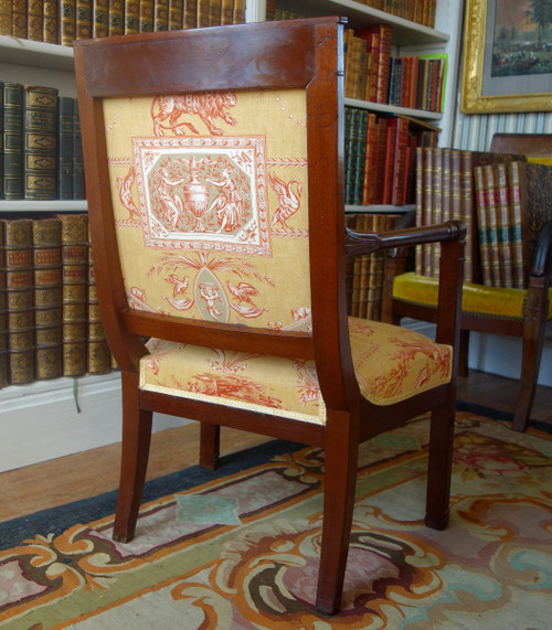 Empire Consulate Period Office Armchair In Mahogany - Printed Canvas