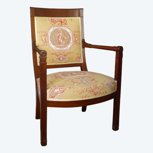 Empire Consulate Period Office Armchair In Mahogany - Printed Canvas