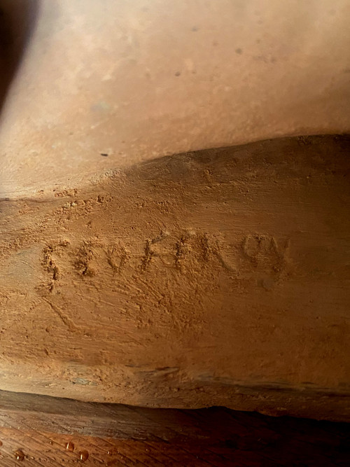 Leone e leonessa in argilla da studio, progetto di doccione di Geoffroy, seguace di Viollet-le-Duc, XIX secolo