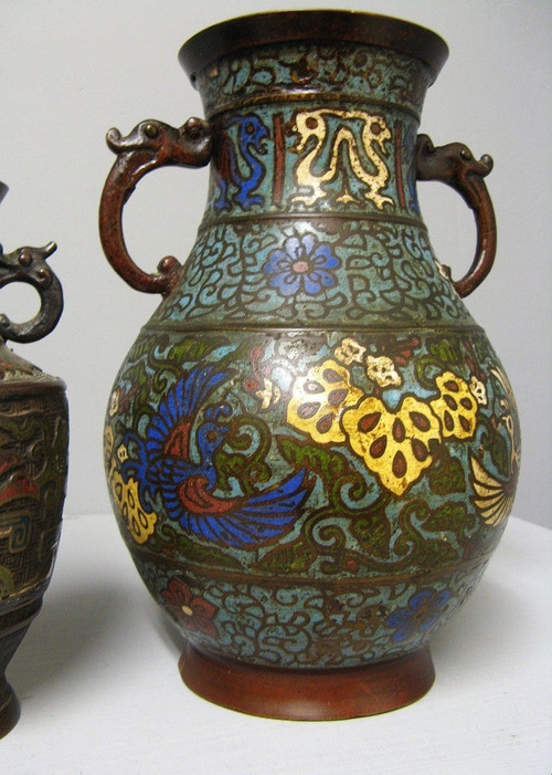 Vases En Bronze Cloisonnés XIXe.