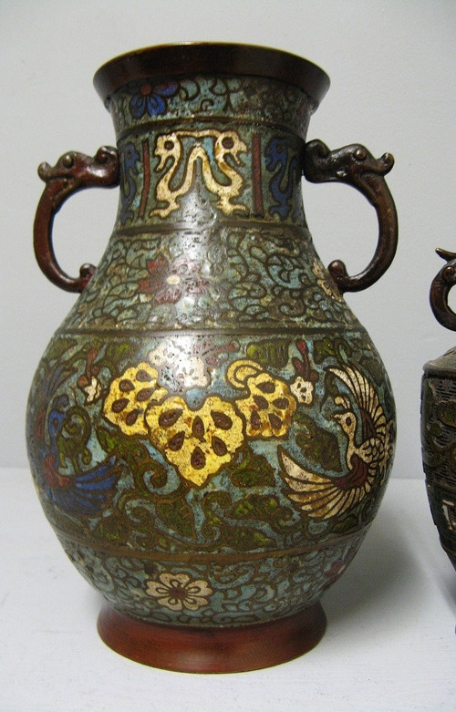 Vases En Bronze Cloisonnés XIXe.