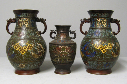 Vases En Bronze Cloisonnés XIXe.