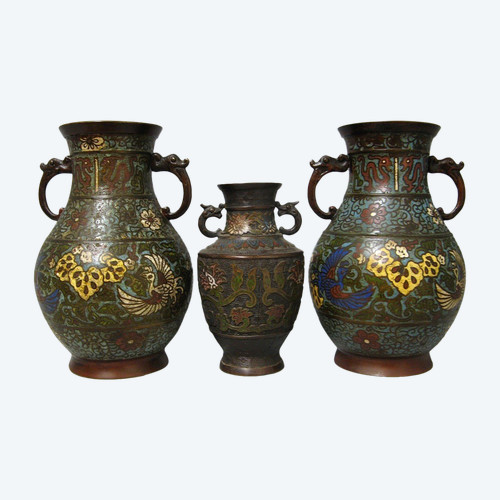 Vases En Bronze Cloisonnés XIXe.