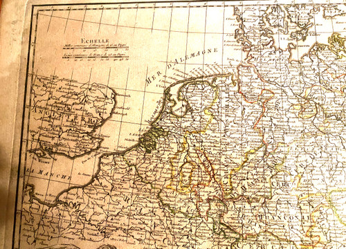 Belle carte à rehauts d'aquarelle de l'Allemagne  milieu XVIIIème par Mr Rizzi Zannoni de la Société Royale de Goltingue . A Paris chez Lattré