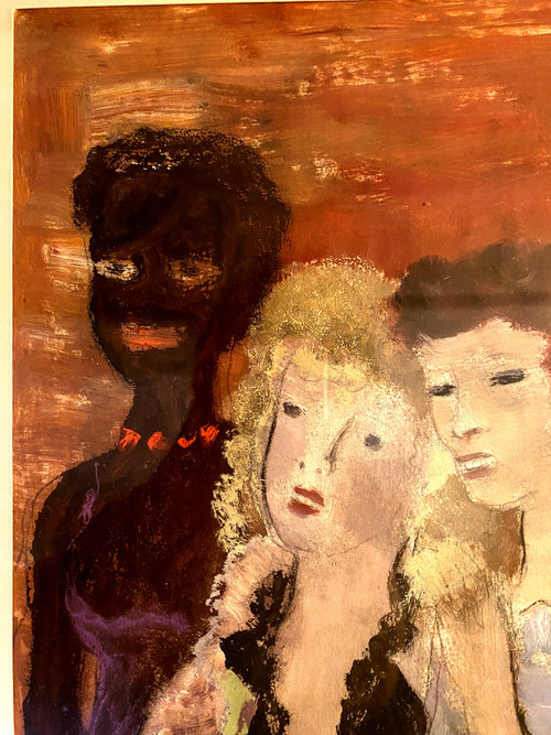 Erstaunliche Gouache-Zeichnung von Sigismond Olesiewicz, genannt "Jean Olin" (1891 Ukraine - Paris 1972) drei Frauen hinter den Kulissen ...