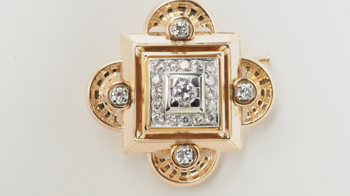 Broche pendentif en or jaune et diamants