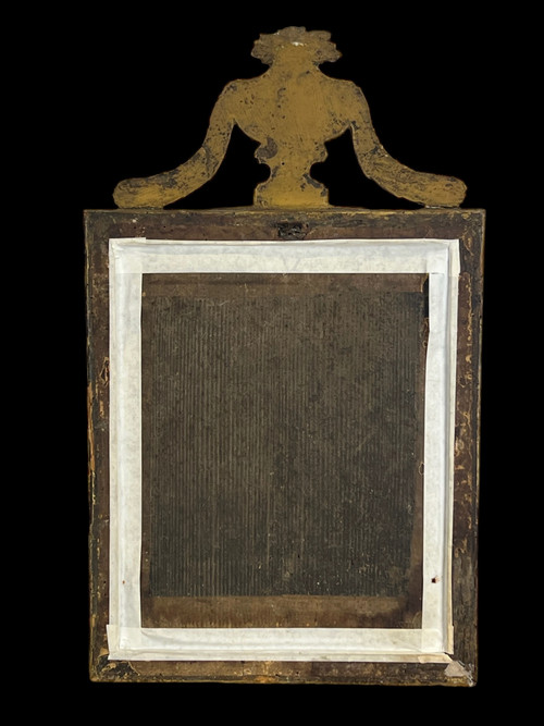 XVIIIth CENTURY FRAME IN SCULPTTED AND GILDED WOOD AND XVIIIth CENTURY AQUARELLE WITH SIGNED FLORAL DECOR