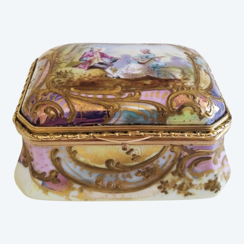 Antique Hand Painted Porcelain Jewelry Box