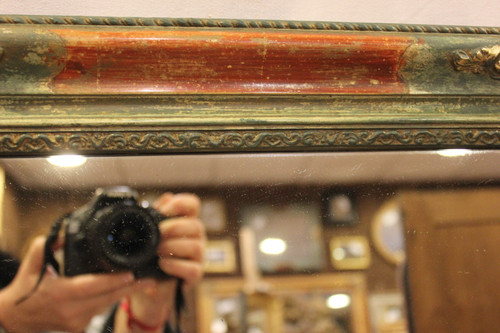 Small Rectangle Mirror, Green Tone Patina and Gold Leaf 49 x 62 Cm