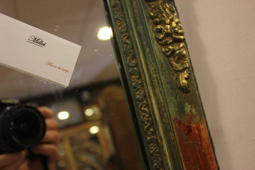 Small Rectangle Mirror, Green Tone Patina and Gold Leaf 49 x 62 Cm