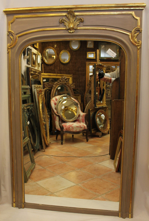 Louis XV Style Fireplace Overmantel Mirror, Gold Leaf And Patina 110 X 171 Cm