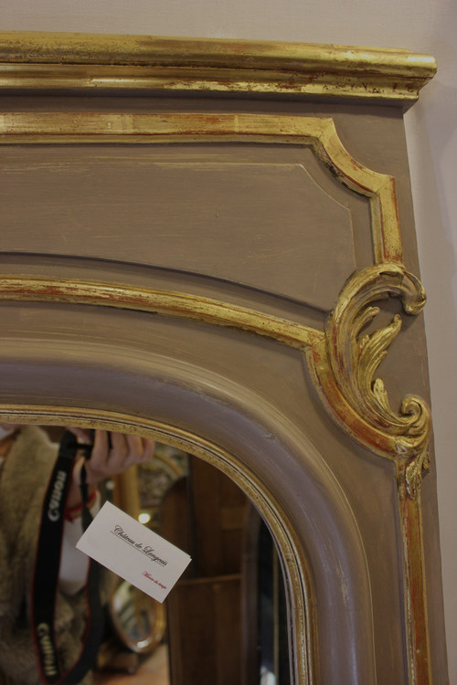 Louis XV Style Fireplace Overmantel Mirror, Gold Leaf And Patina 110 X 171 Cm