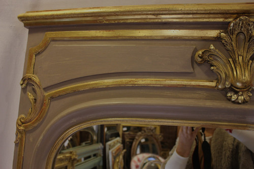 Louis XV Style Fireplace Overmantel Mirror, Gold Leaf And Patina 110 X 171 Cm