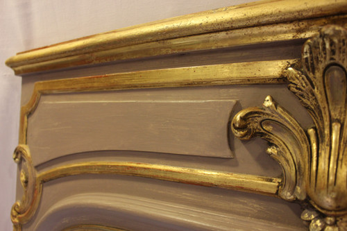 Louis XV Style Fireplace Overmantel Mirror, Gold Leaf And Patina 110 X 171 Cm