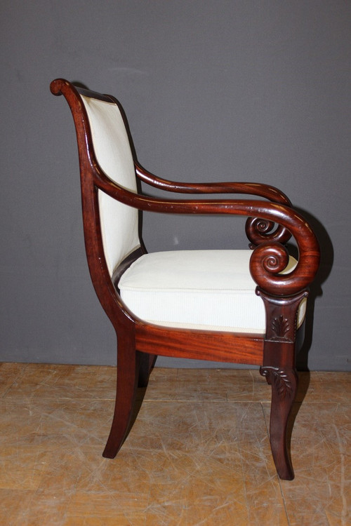 Coppia Di Poltrone D'Epoca Luigi Filippo Con Croci In Mogano XIX