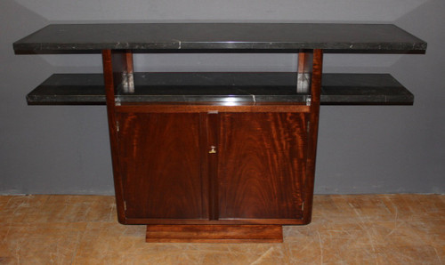 Art Deco Period Console In Exotic Wood And Marble Circa 1930