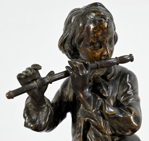 Marble and Bronze Clock “The Flute Player” - Mid-19th Century