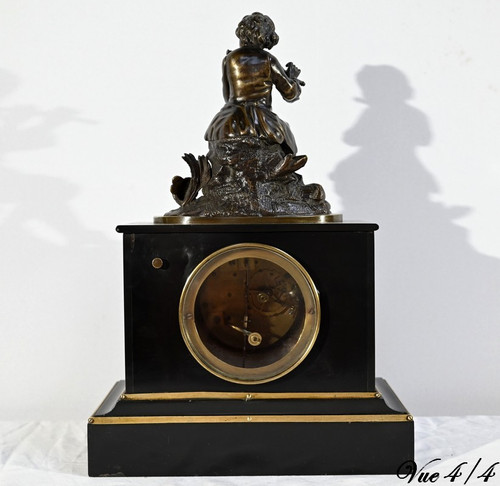 Marble and Bronze Clock “The Flute Player” - Mid-19th Century