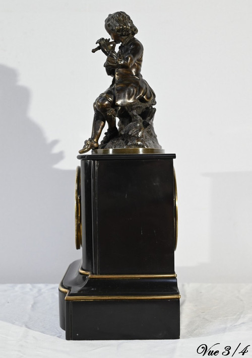 Marble and Bronze Clock “The Flute Player” - Mid-19th Century