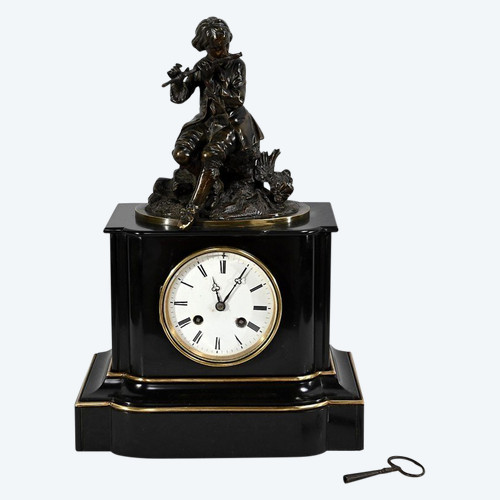 Marble and Bronze Clock “The Flute Player” - Mid-19th Century