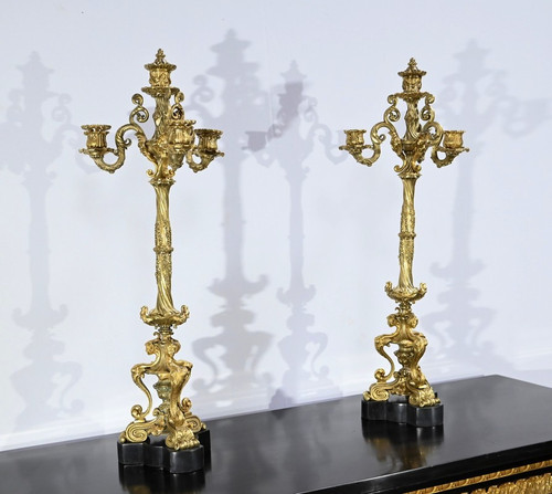 Coppia di Candelabri in Bronzo Dorato, Periodo Restauro – Inizio XIX Secolo